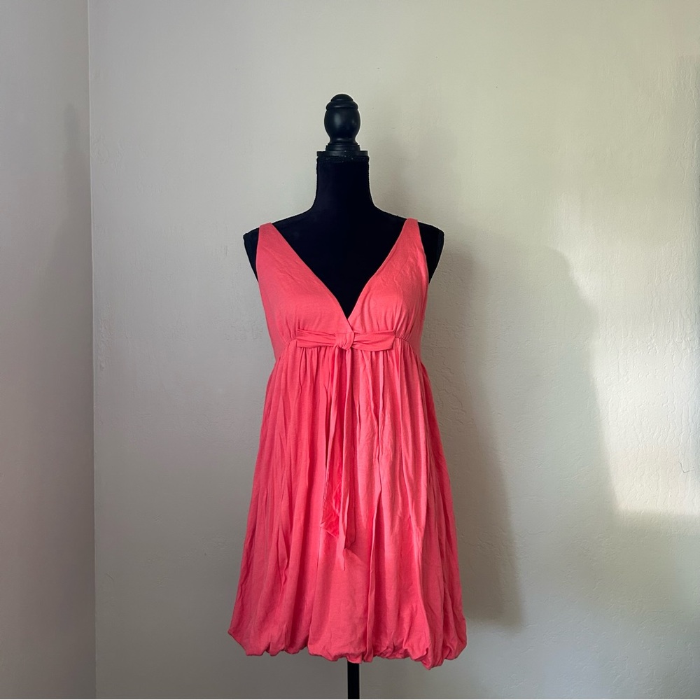 Y2K Coral Bow Babydoll Bubble Dress